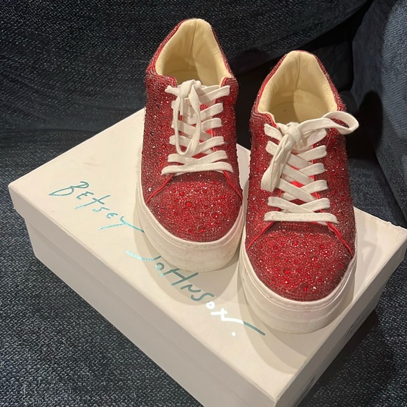 Betsey Johnson Red Sparkle Sidney Sneakers - Picture 3 of 6